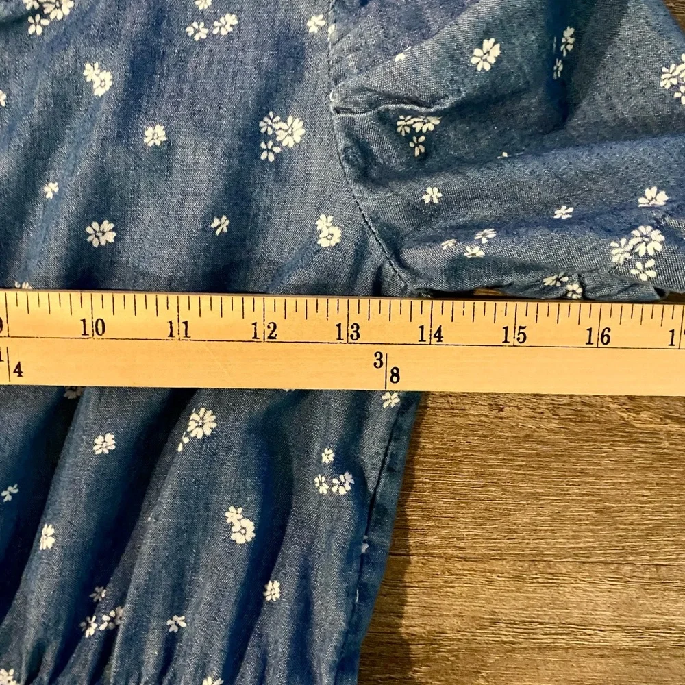 GAP Kids Dress Girl's L 10 Blue White Floral Puff Sleeve 100% Cotton Elastic EUC